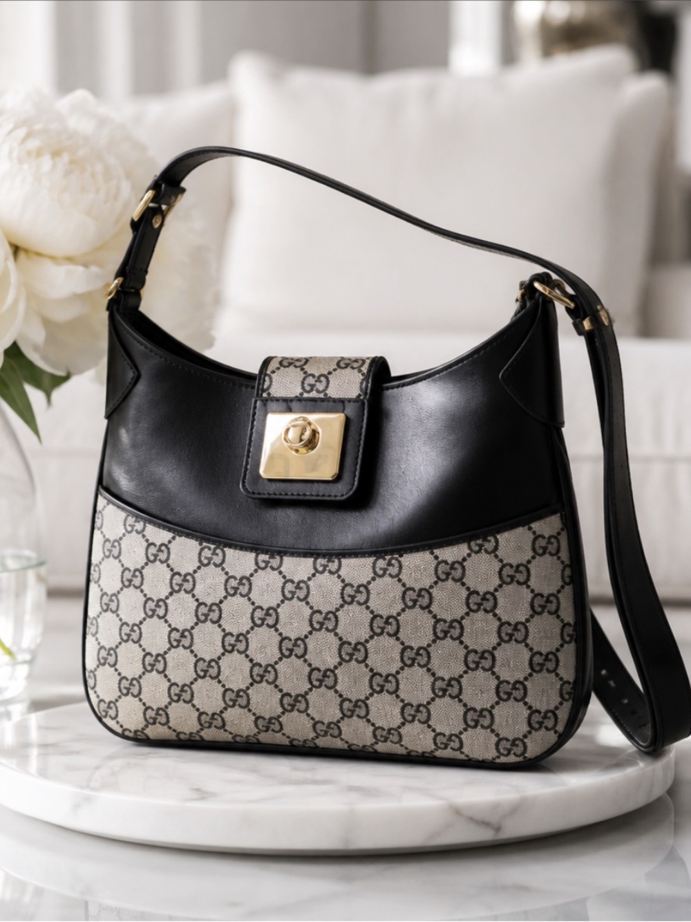 Authentic Gucci Canvas/Leather Shoulder Bag.